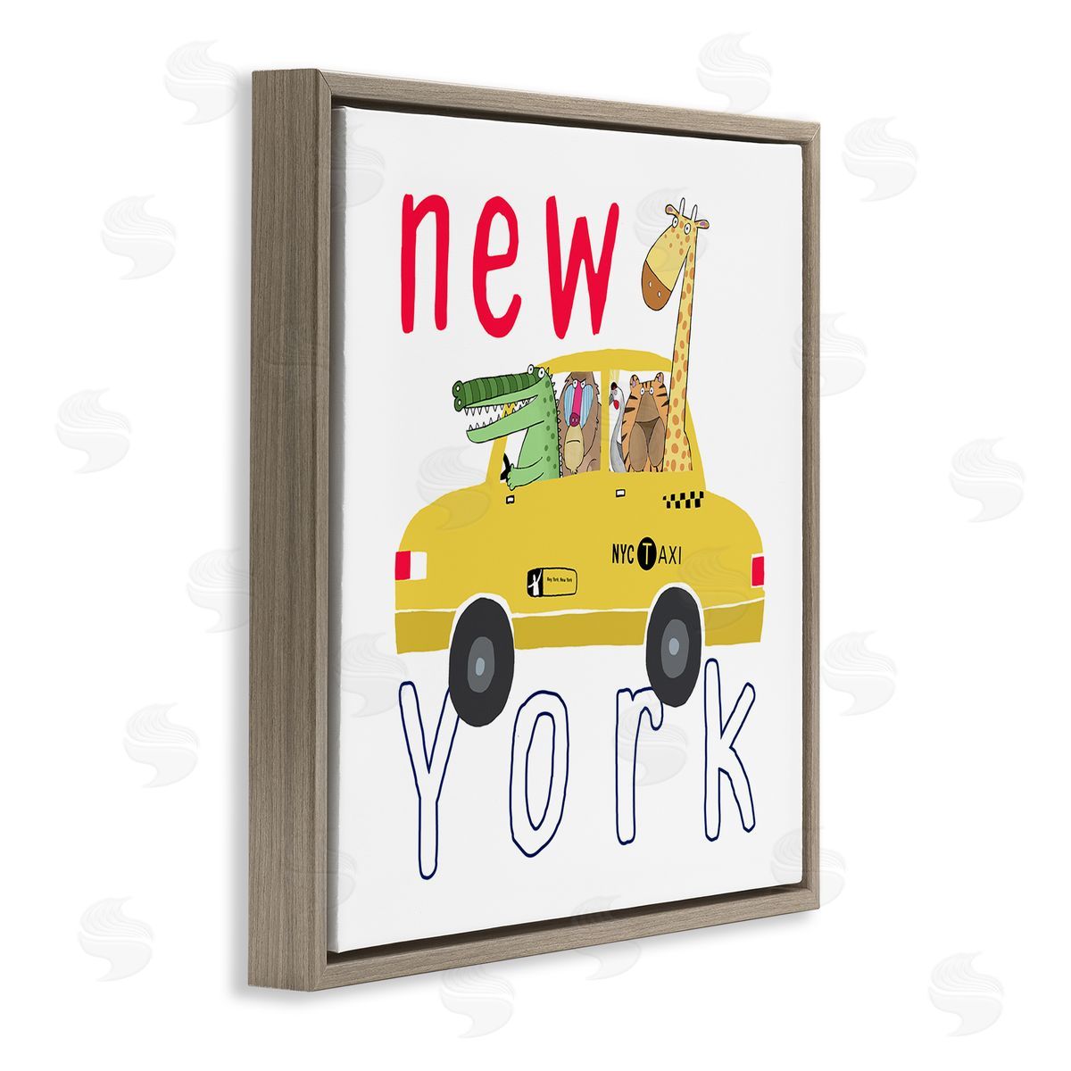 Carla Daly New York Taxi Animals Brown Floating Frame Canvas Wall Art Print