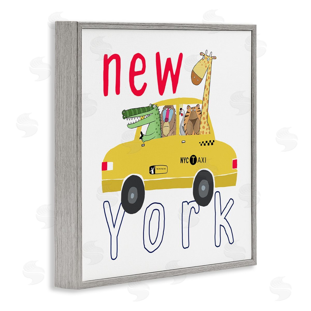 Carla Daly New York Taxi Animals Gray Framed Glicee Wall Art Print
