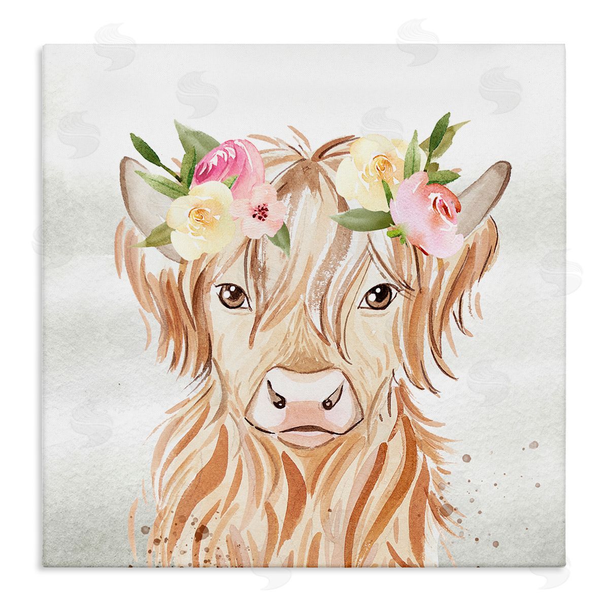 Enya Todd Cattle & Floral Garland Stretched Canvas Wall Art Print