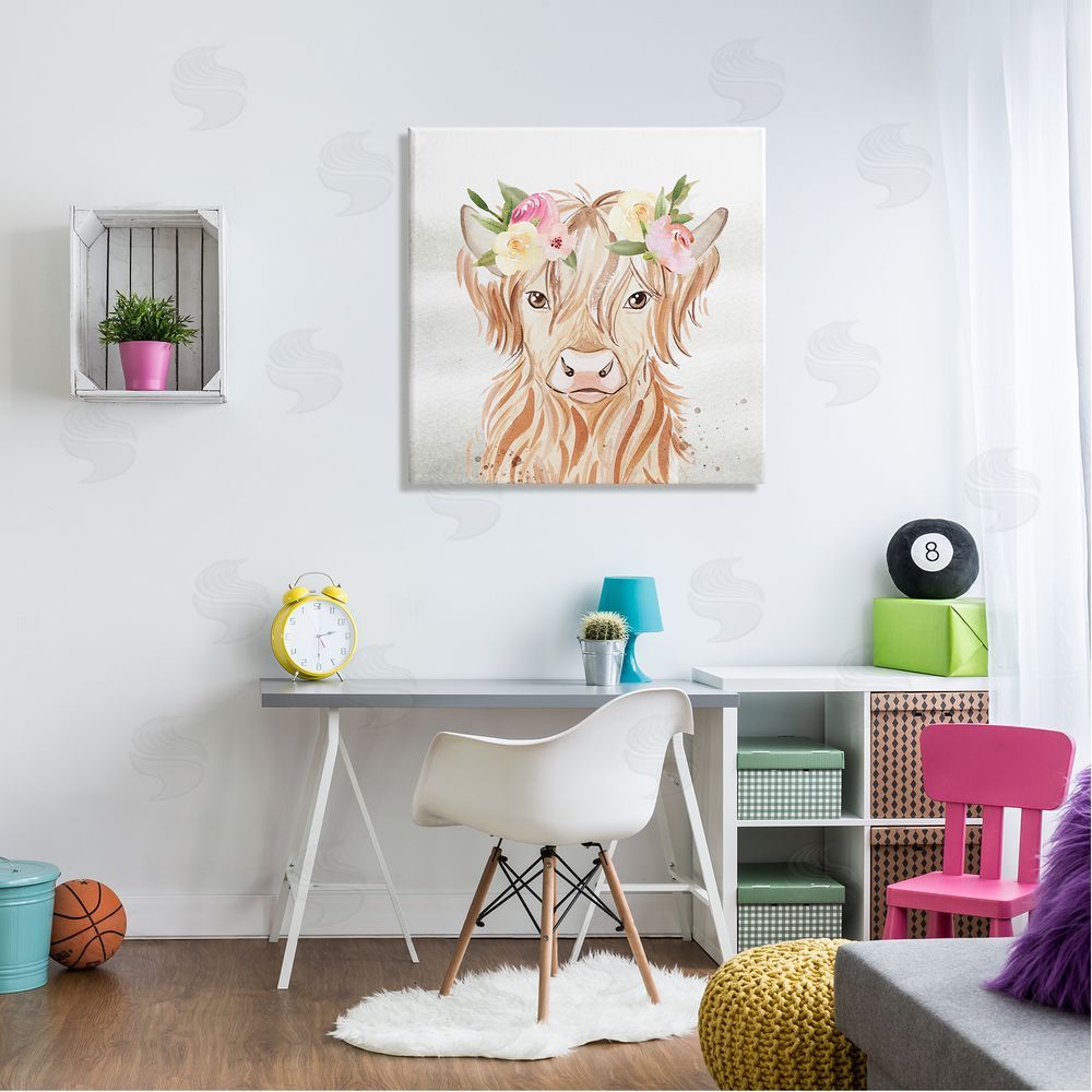 Enya Todd Cattle & Floral Garland Canvas Wall Art in Room