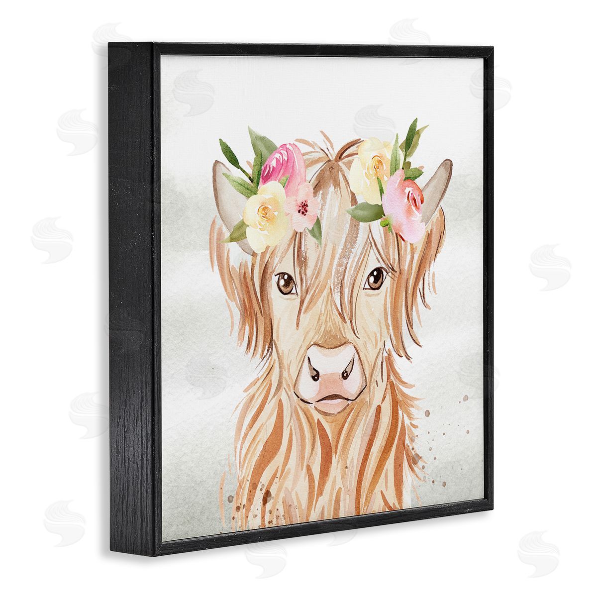 Enya Todd Cattle & Floral Garland Black Framed Glicee Wall Art Print