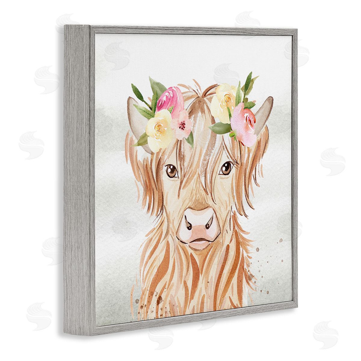 Enya Todd Cattle & Floral Garland Gray Framed Glicee Wall Art Print