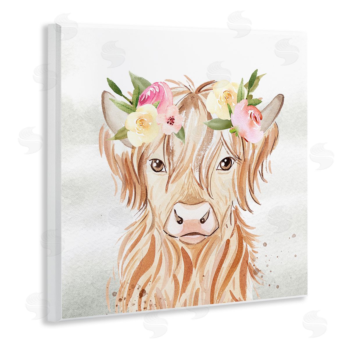 Enya Todd Cattle & Floral Garland Wooden Wall Plaque Art Print