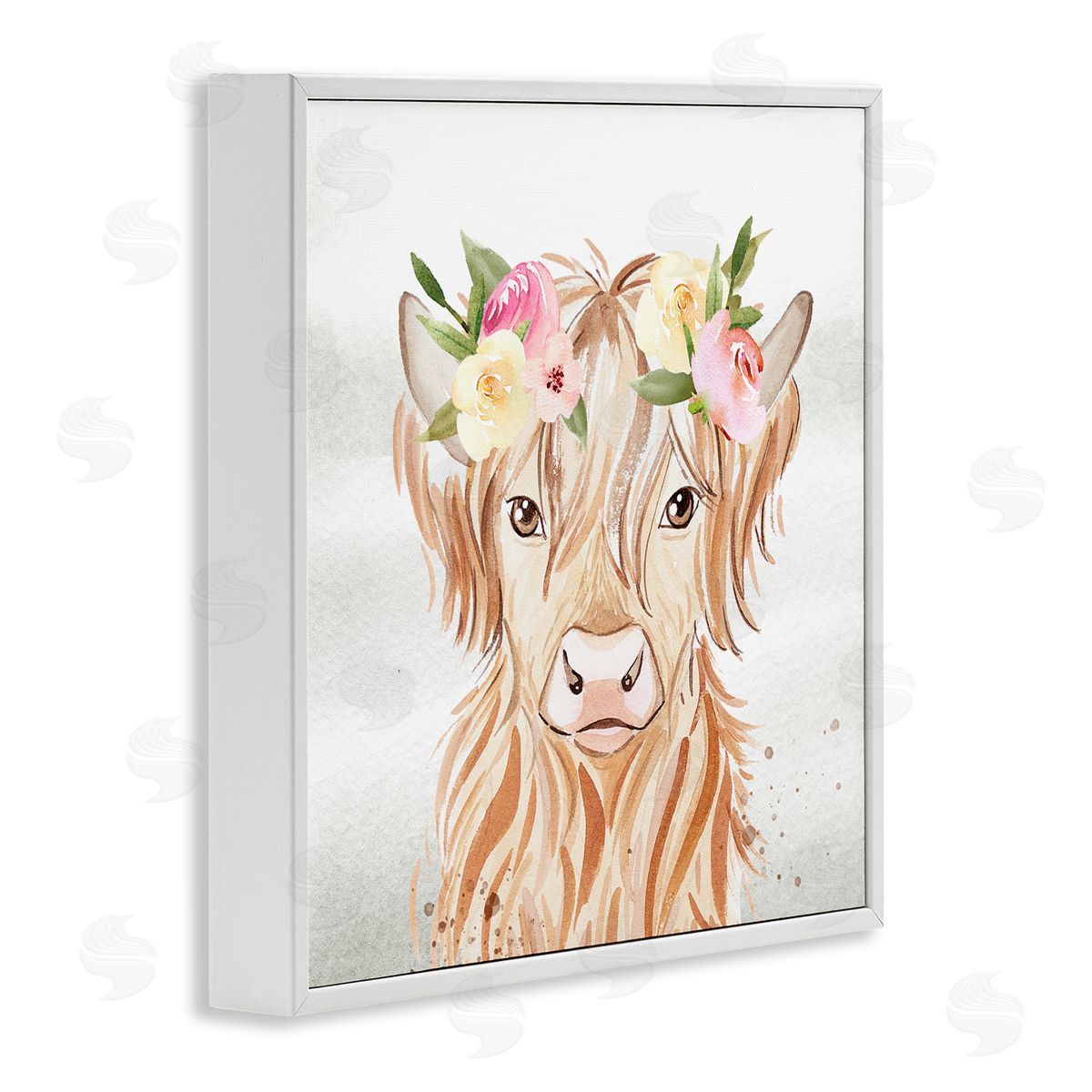 Enya Todd Cattle & Floral Garland White Framed Glicee Wall Art Print