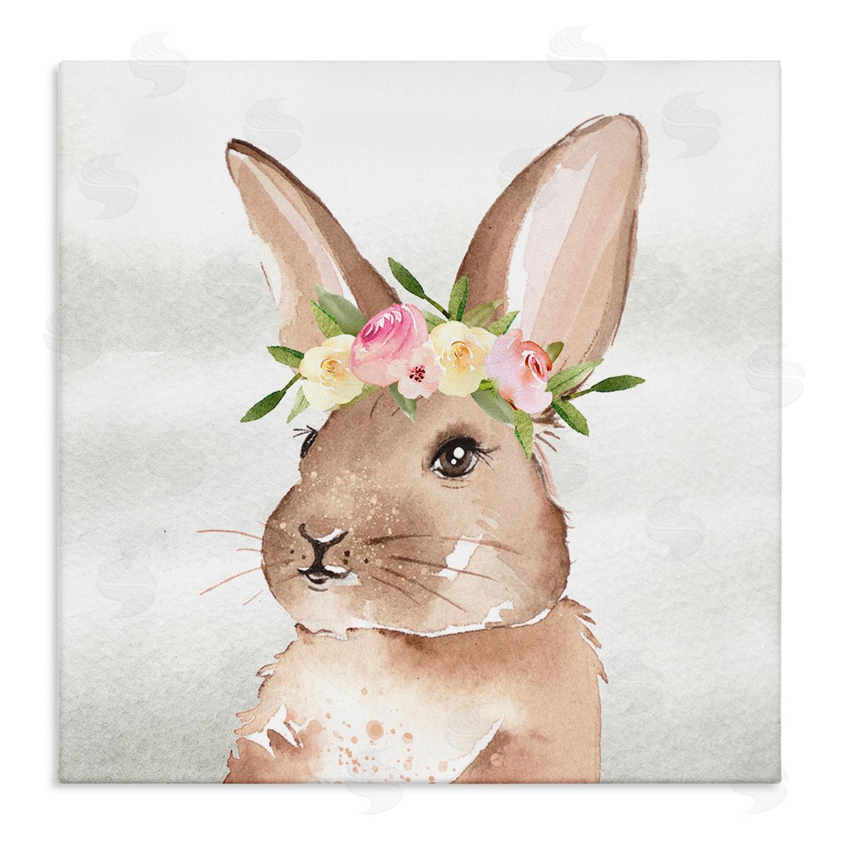 Enya Todd Bunny with Rose Garland Stretched Canvas Wall Art Print