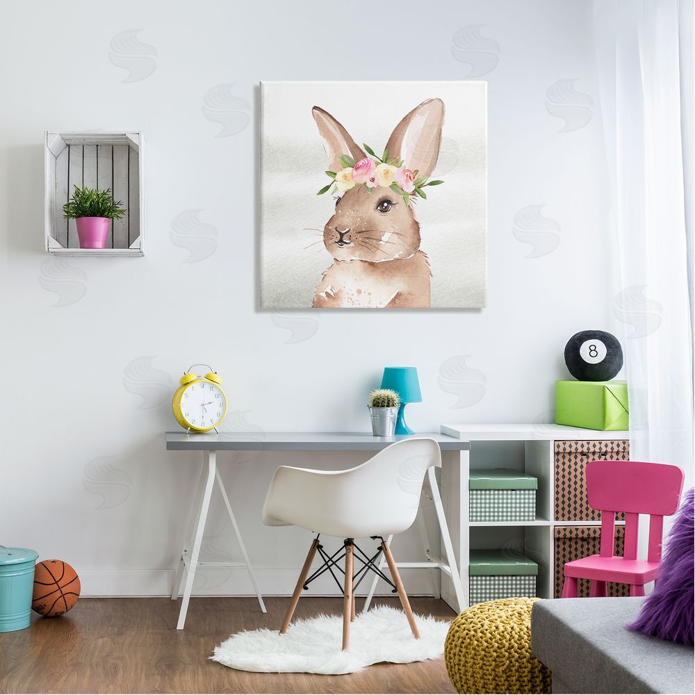 Enya Todd Bunny with Rose Garland Canvas Wall Art in Room
