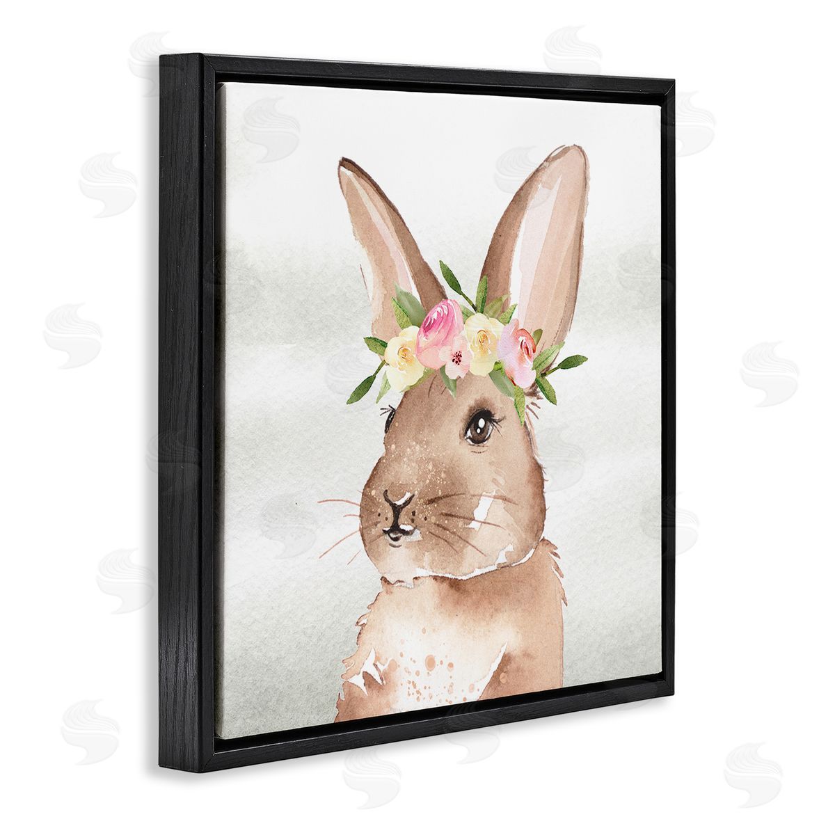 Enya Todd Bunny with Rose Garland Black Floating Frame Canvas Wall Art Print