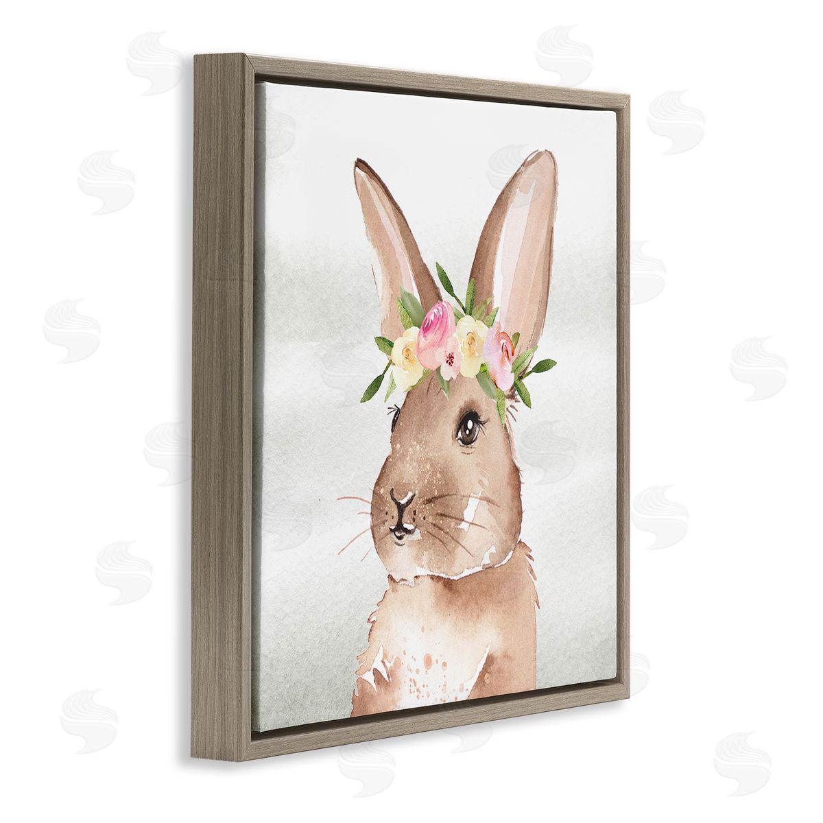 Enya Todd Bunny with Rose Garland Brown Floating Frame Canvas Wall Art Print