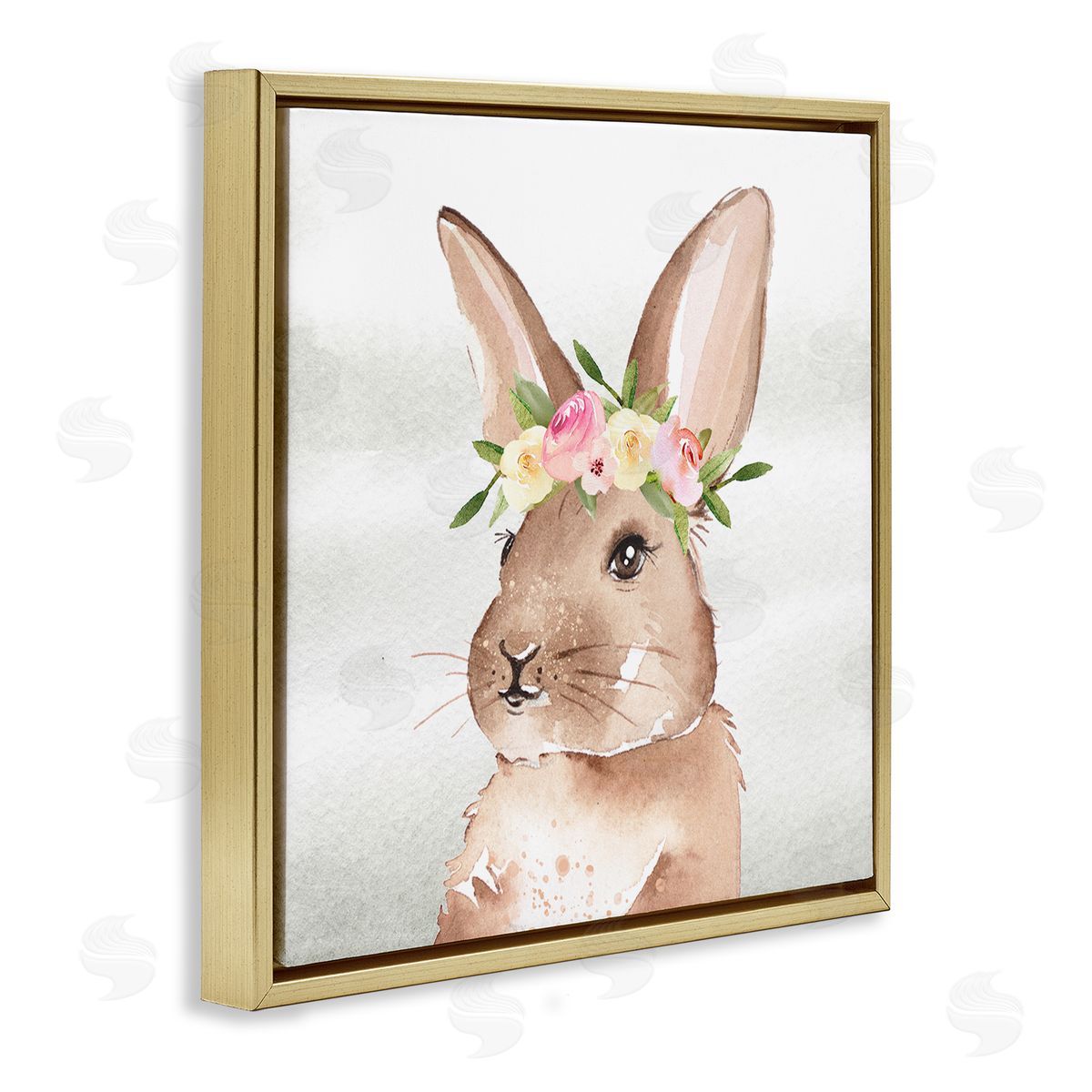 Enya Todd Bunny with Rose Garland Gold Floating Frame Canvas Wall Art Print