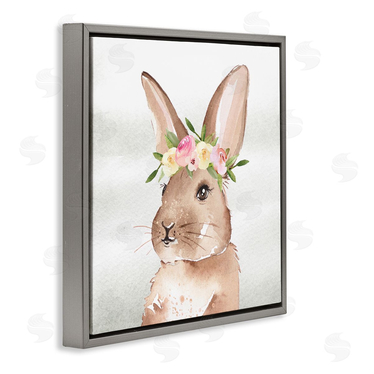 Enya Todd Bunny with Rose Garland Gray Floating Frame Canvas Wall Art Print