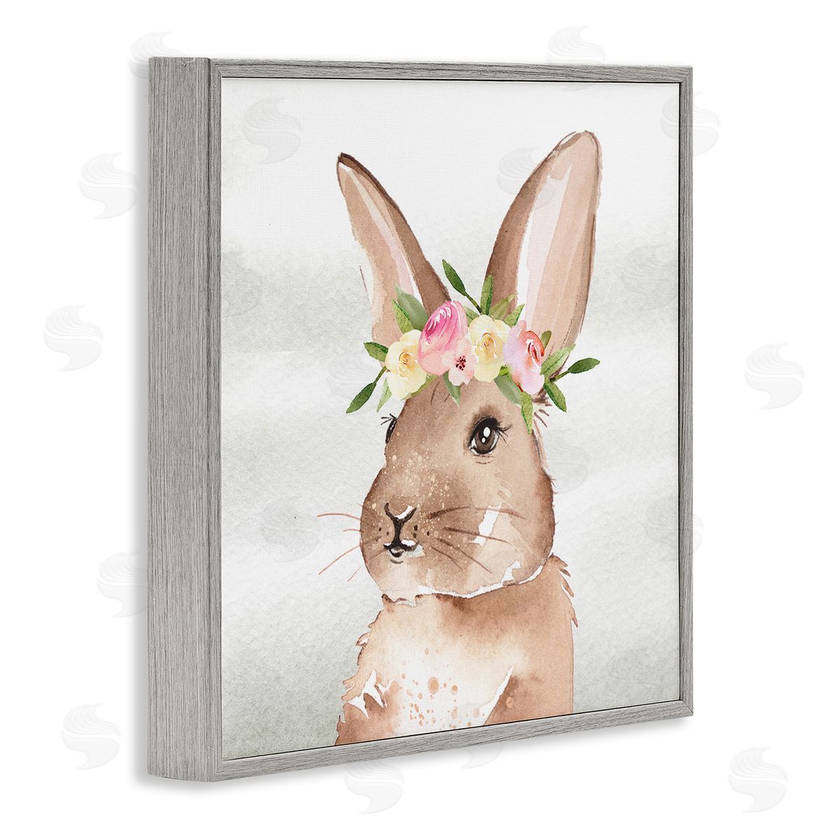 Enya Todd Bunny with Rose Garland Gray Framed Glicee Wall Art Print