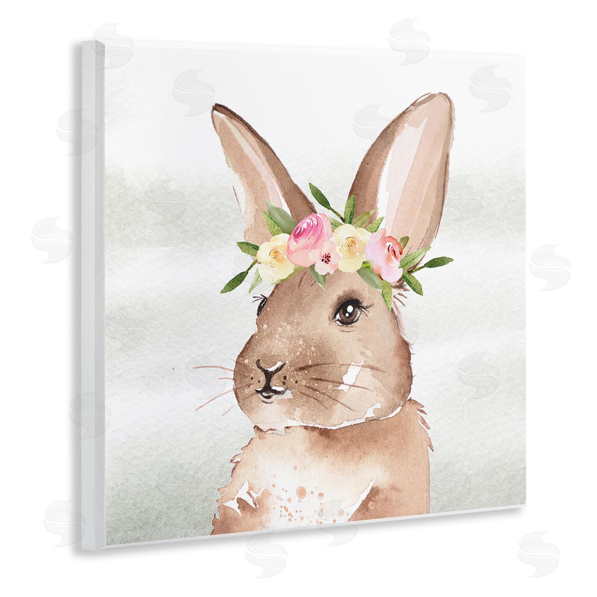 Enya Todd Bunny with Rose Garland Wooden Wall Plaque Art Print