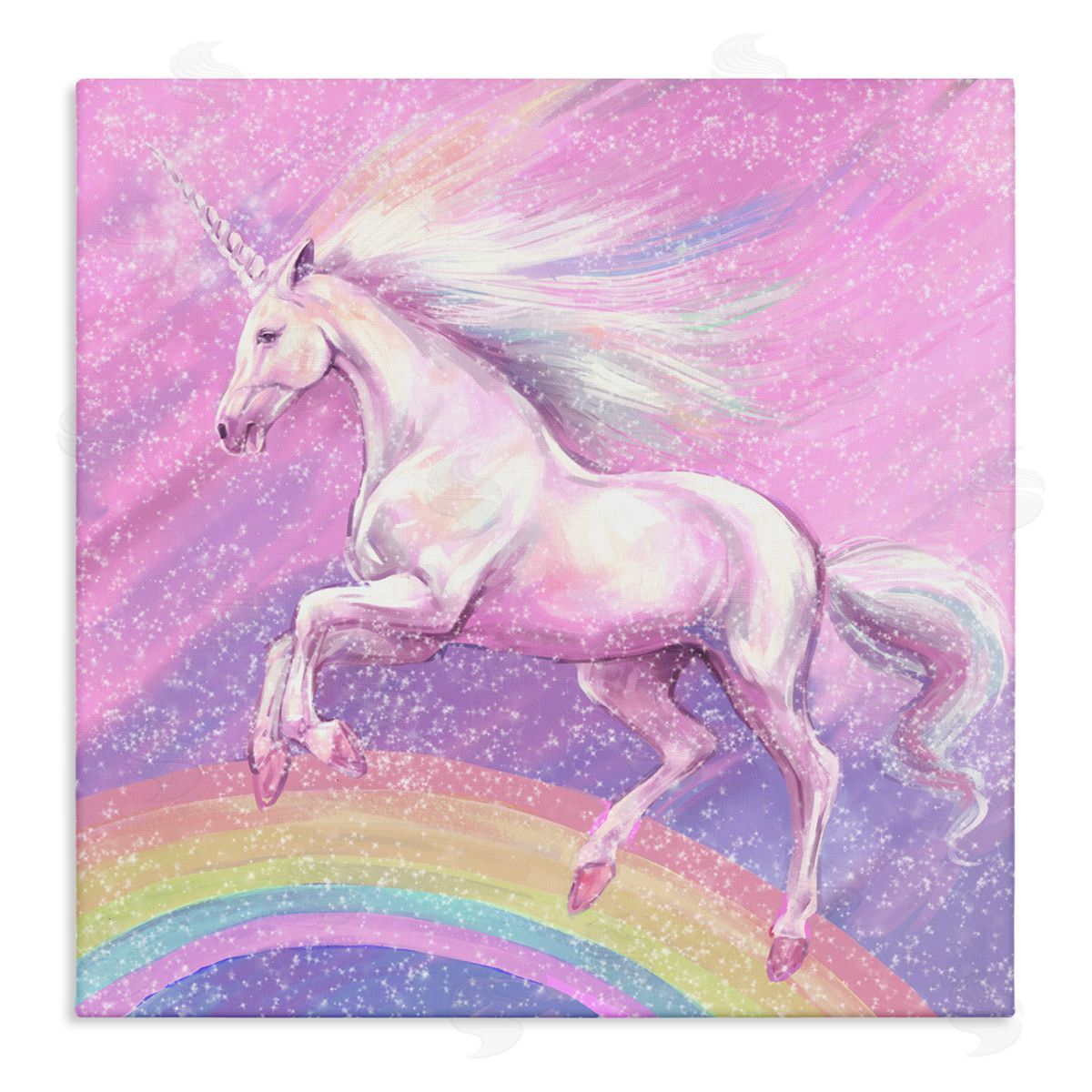 Ziwei Li Unicorn Over Rainbow Stretched Canvas Wall Art Print