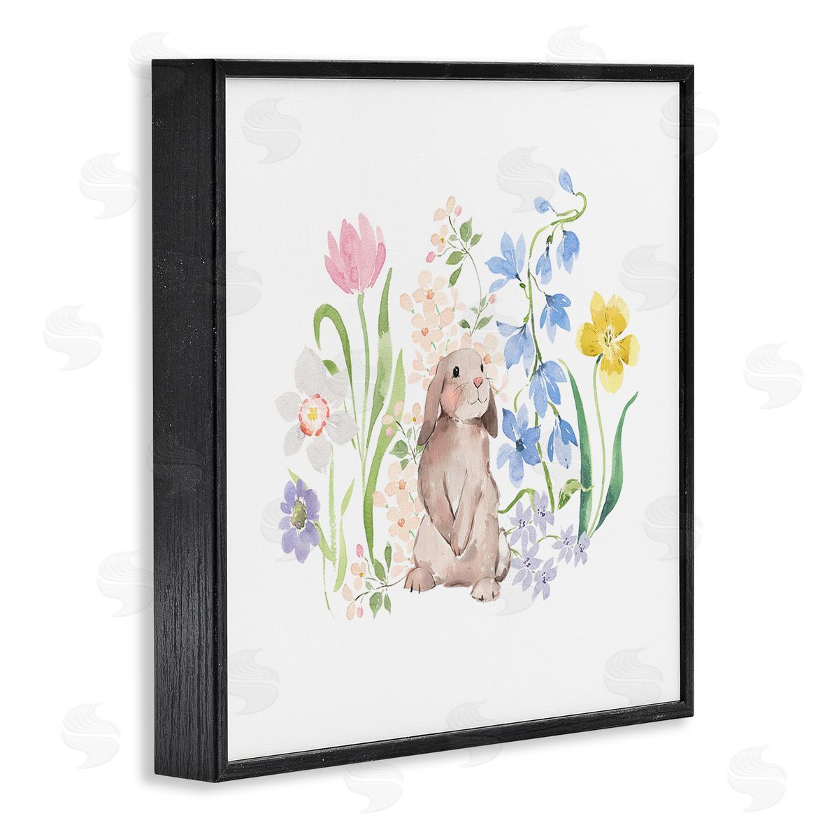 Heather Lee Chan Spring Flowers & Rabbit Black Framed Glicee Wall Art Print