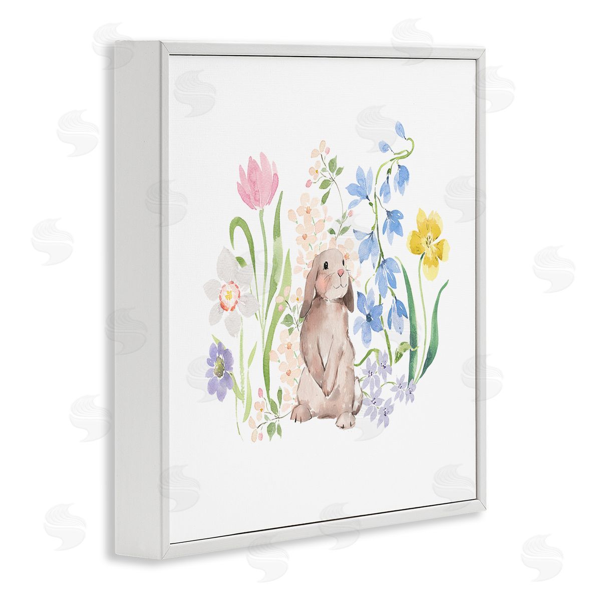 Heather Lee Chan Spring Flowers & Rabbit White Framed Glicee Wall Art Print