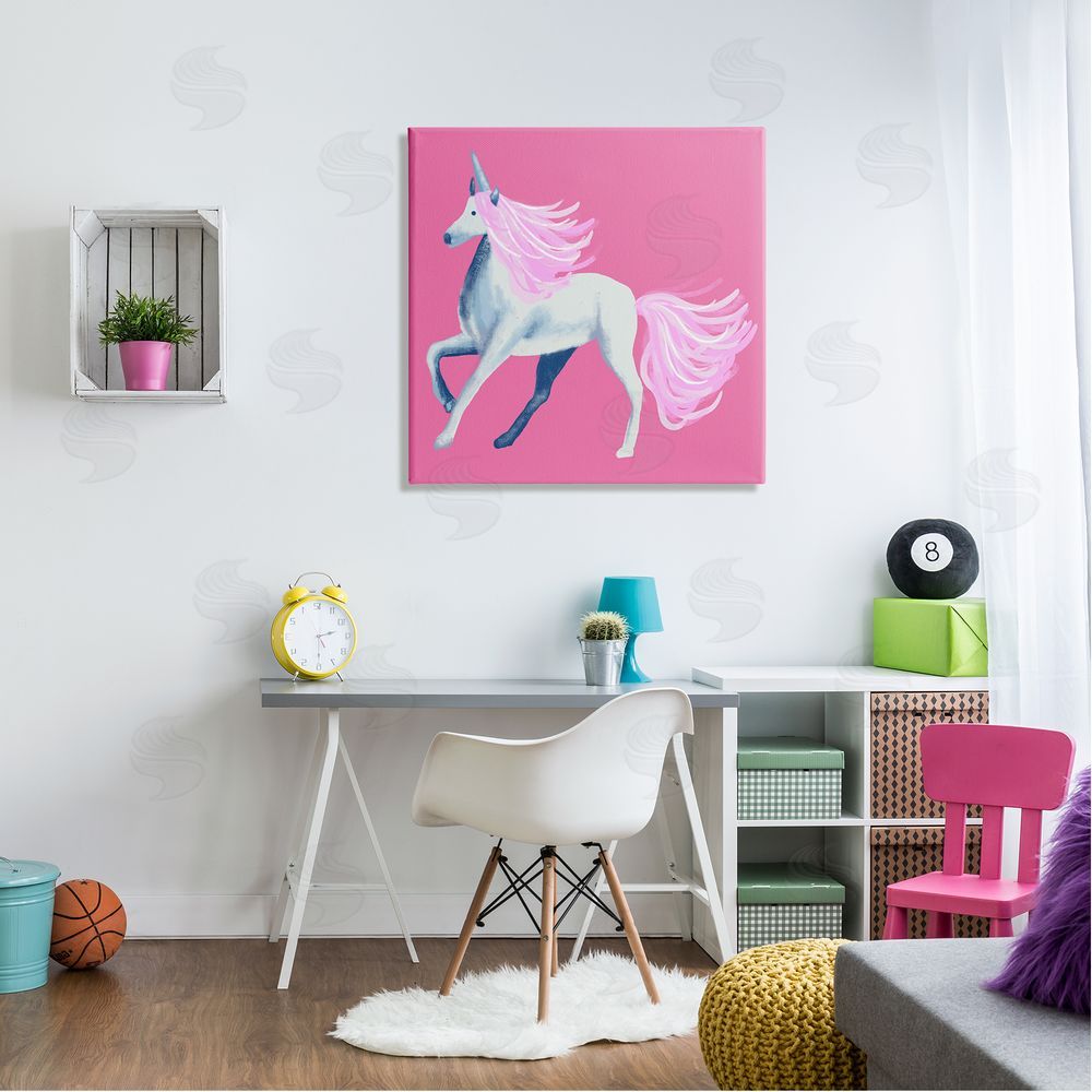 Thimblepress Pink Unicorn Illustration Canvas Wall Art in Room