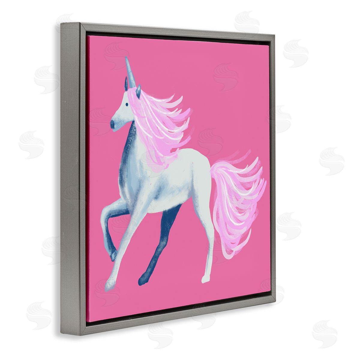 Thimblepress Pink Unicorn Illustration Gray Floating Frame Canvas Wall Art Print