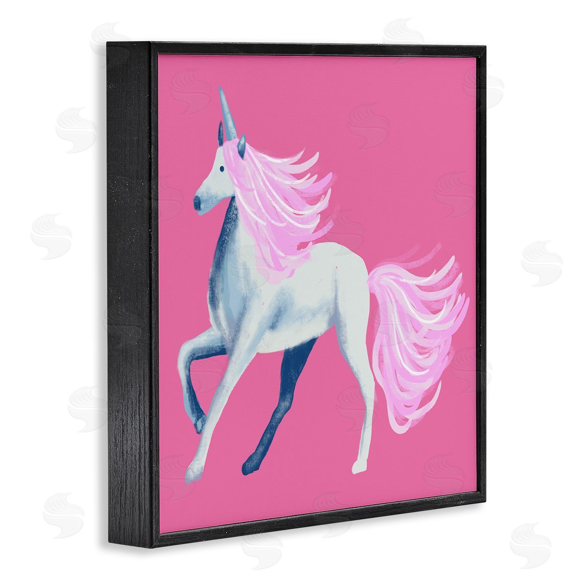 Thimblepress Pink Unicorn Illustration Black Framed Glicee Wall Art Print