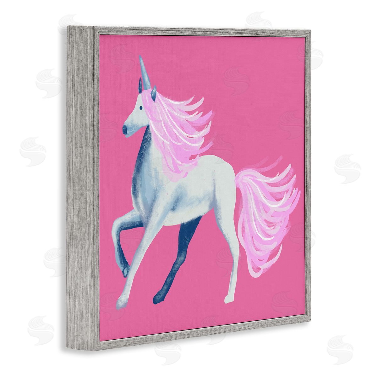 Thimblepress Pink Unicorn Illustration Gray Framed Glicee Wall Art Print