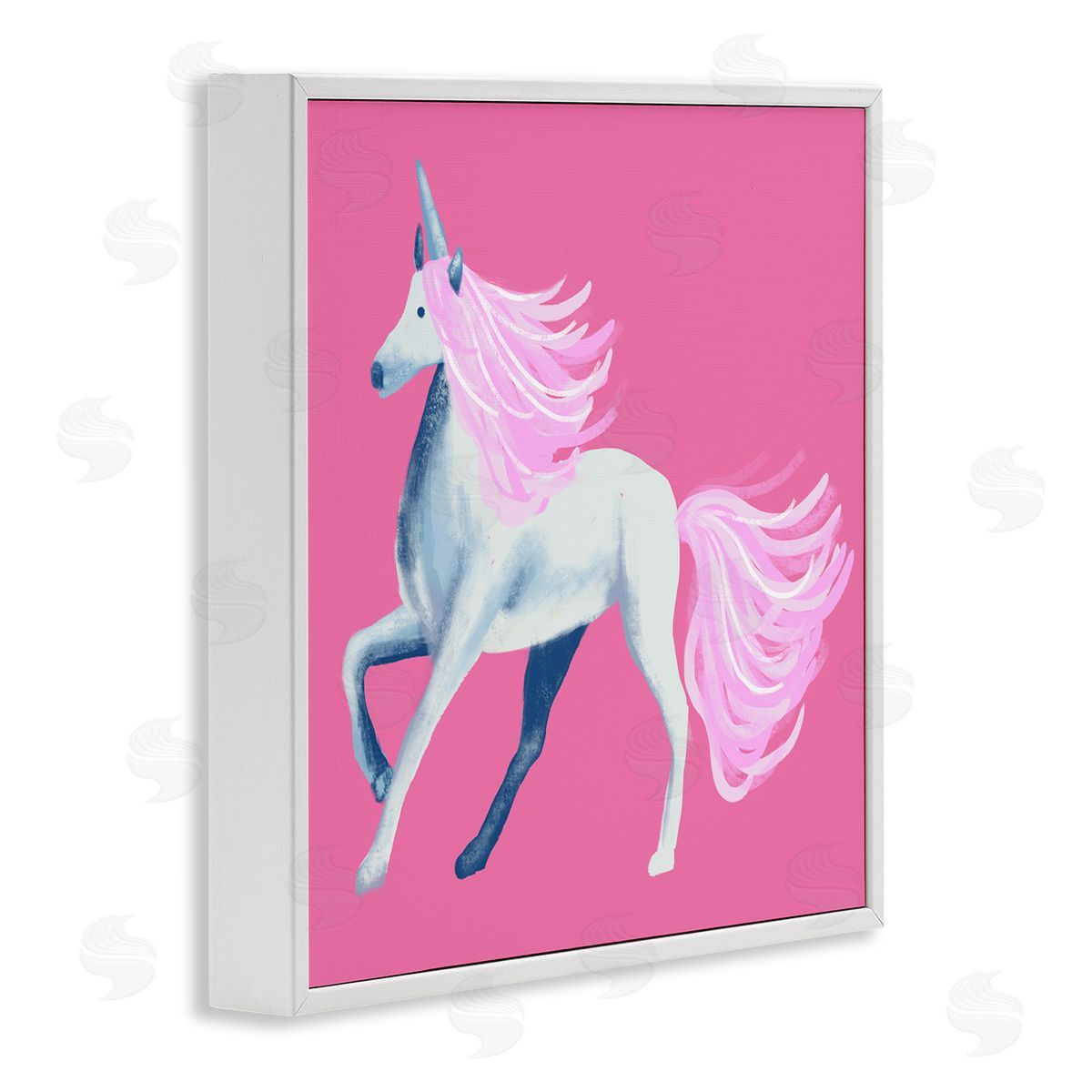 Thimblepress Pink Unicorn Illustration White Framed Glicee Wall Art Print