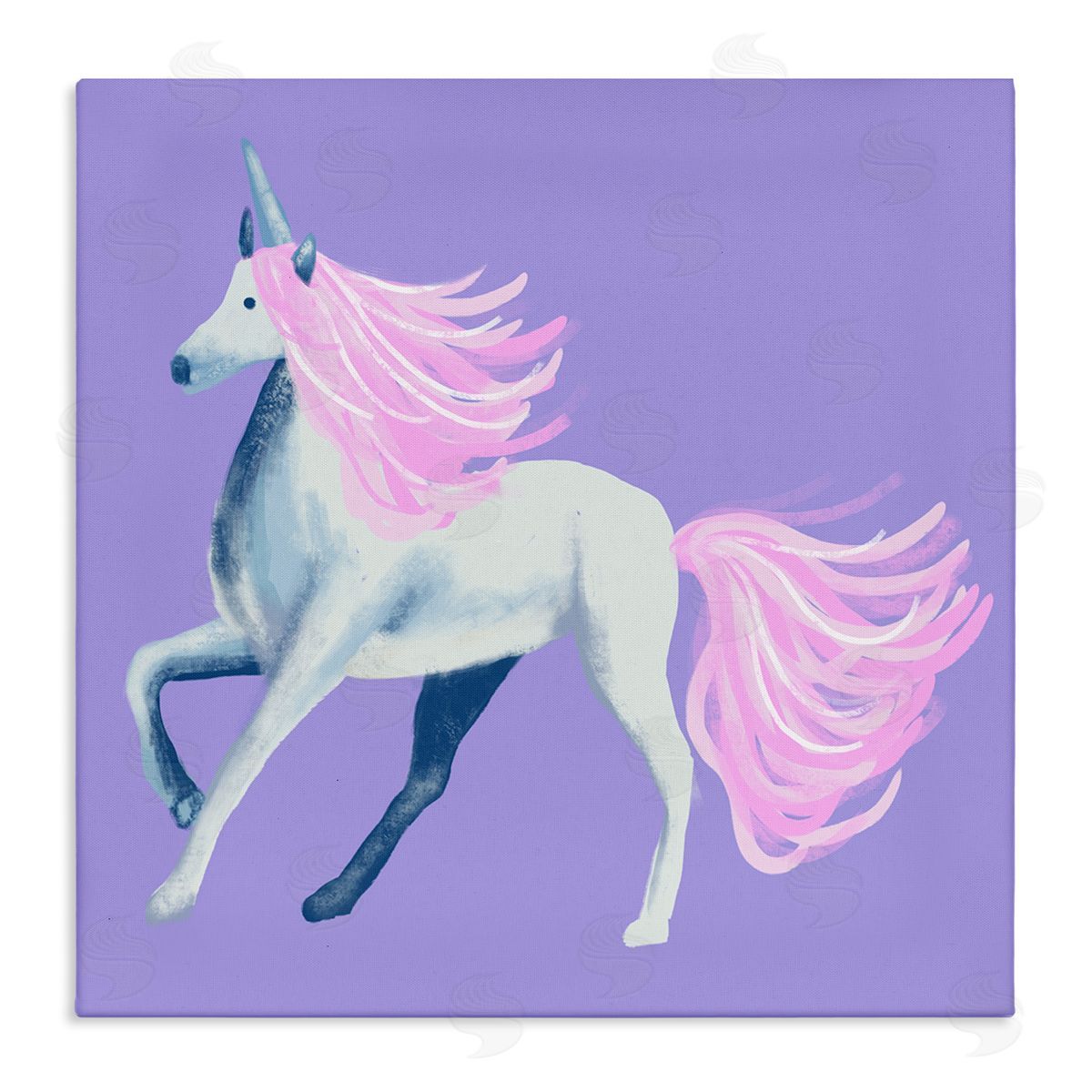 Thimblepress Purple Unicorn Illustration Stretched Canvas Wall Art Print
