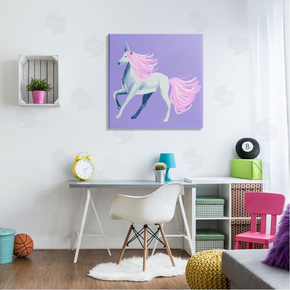 Thimblepress Purple Unicorn Illustration Canvas Wall Art in Room