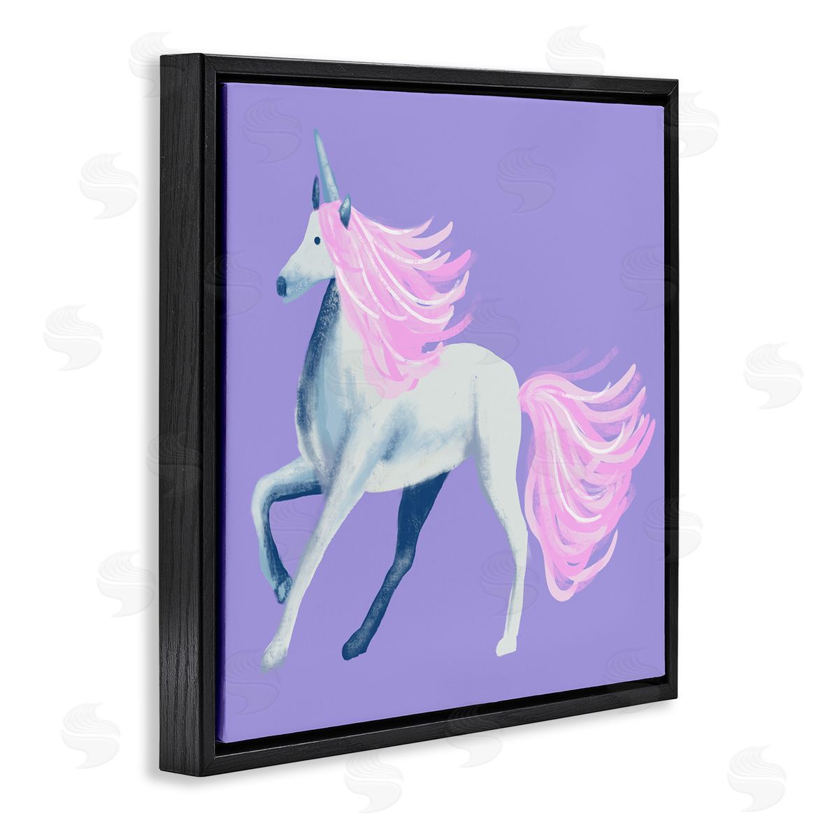 Thimblepress Purple Unicorn Illustration Black Floating Frame Canvas Wall Art Print