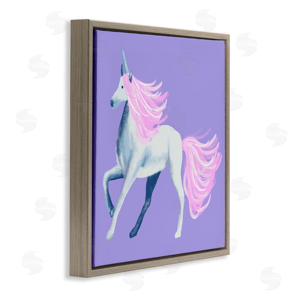 Thimblepress Purple Unicorn Illustration Brown Floating Frame Canvas Wall Art Print