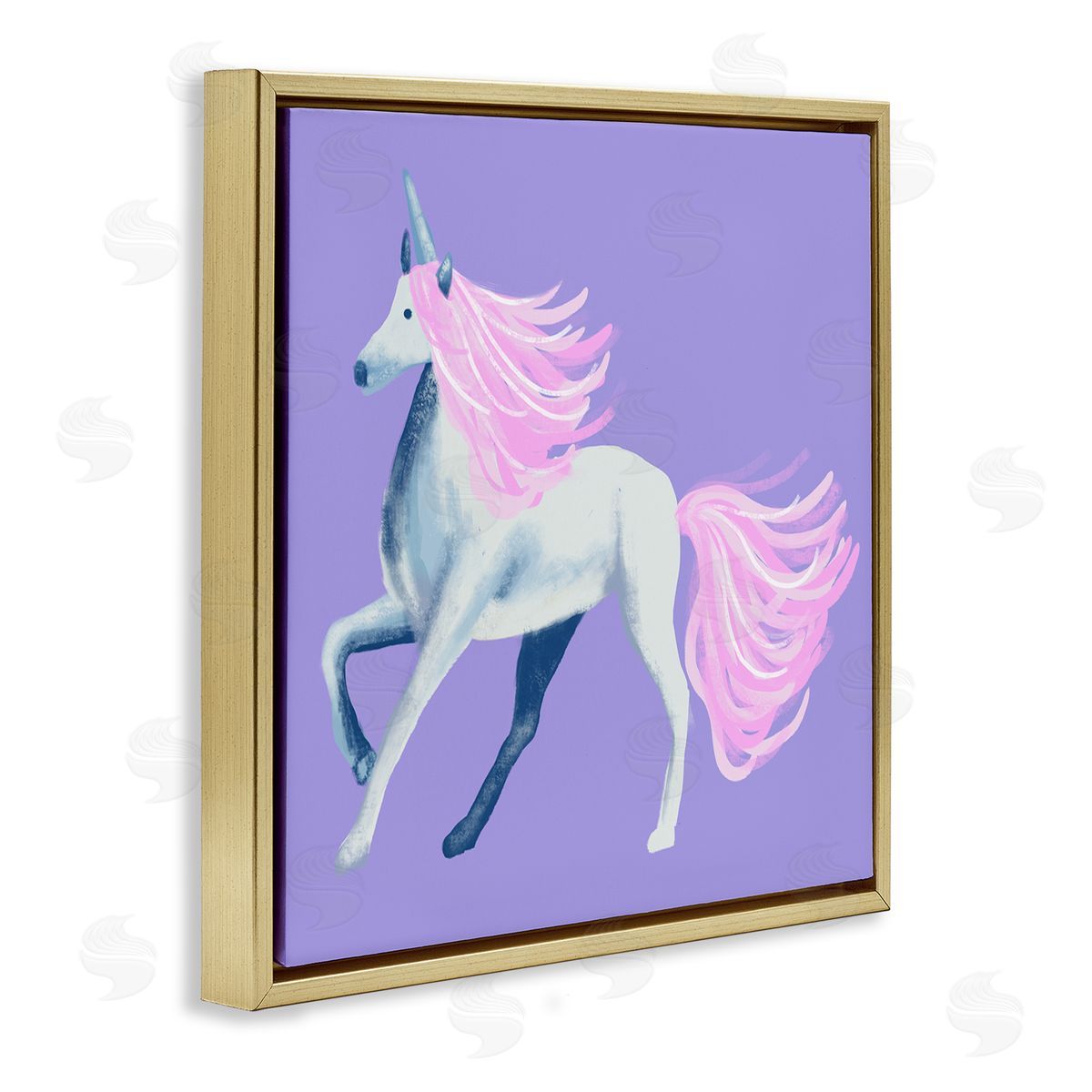 Thimblepress Purple Unicorn Illustration Gold Floating Frame Canvas Wall Art Print