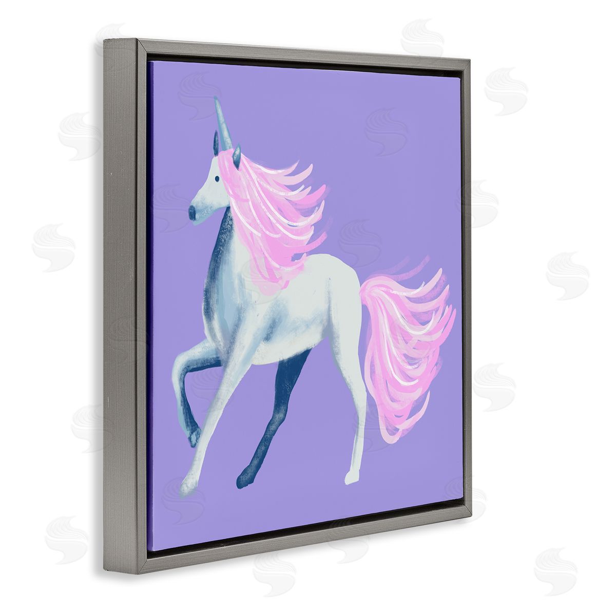 Thimblepress Purple Unicorn Illustration Gray Floating Frame Canvas Wall Art Print