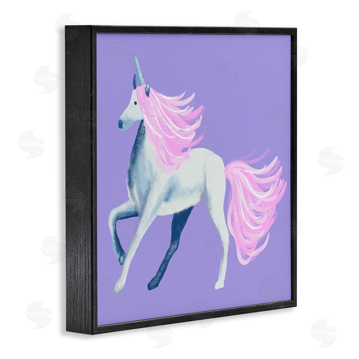 Thimblepress Purple Unicorn Illustration Black Framed Glicee Wall Art Print
