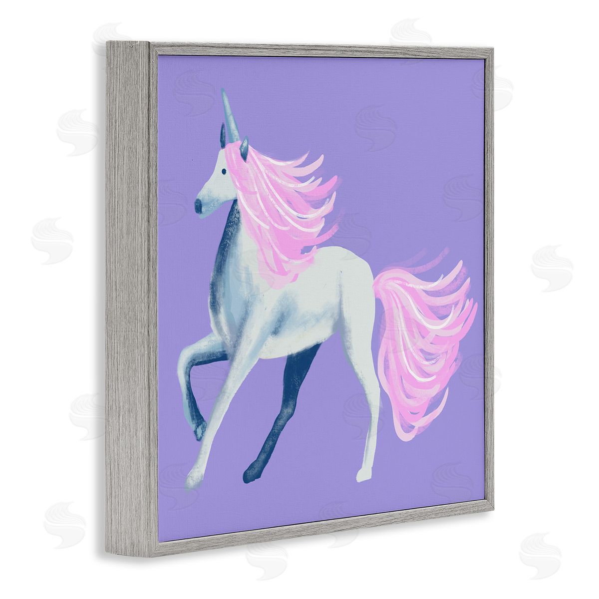 Thimblepress Purple Unicorn Illustration Gray Framed Glicee Wall Art Print