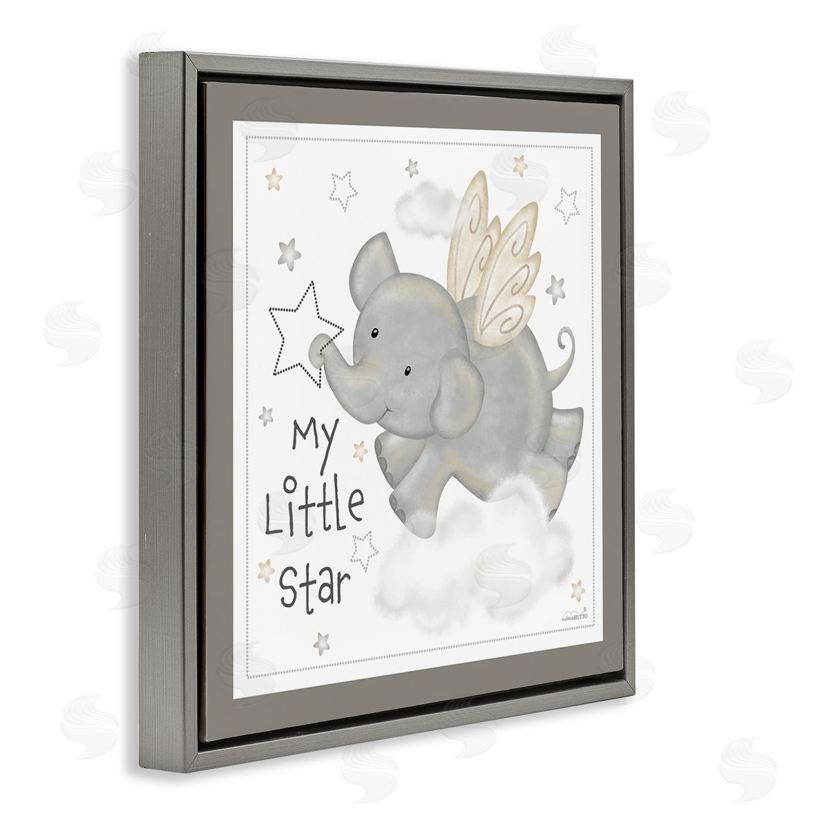 Victoria Hutto My Little Star Elephant Gray Floating Frame Canvas Wall Art Print