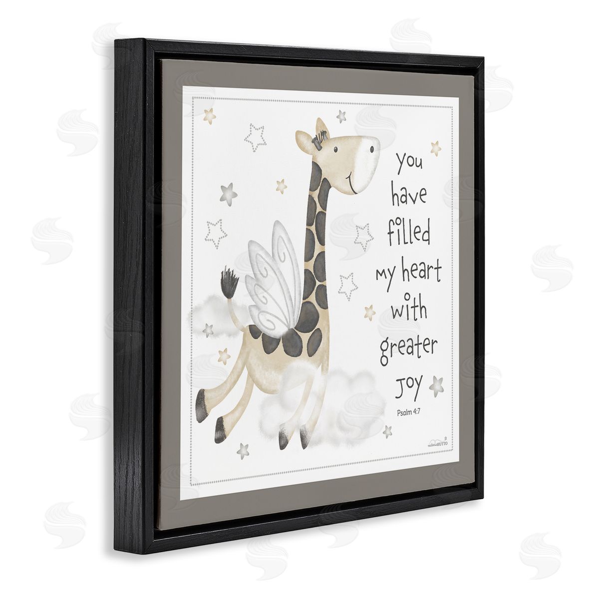 Victoria Hutto Psalm Verse Giraffe Black Floating Frame Canvas Wall Art Print