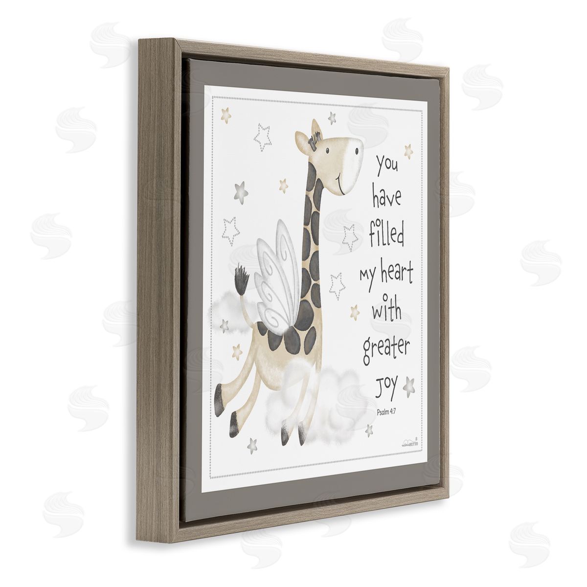 Victoria Hutto Psalm Verse Giraffe Brown Floating Frame Canvas Wall Art Print