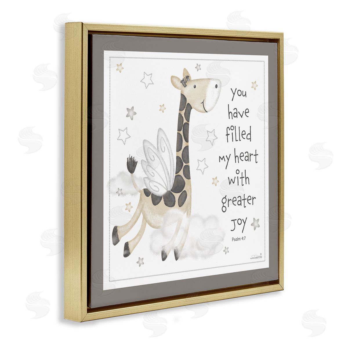 Victoria Hutto Psalm Verse Giraffe Gold Floating Frame Canvas Wall Art Print