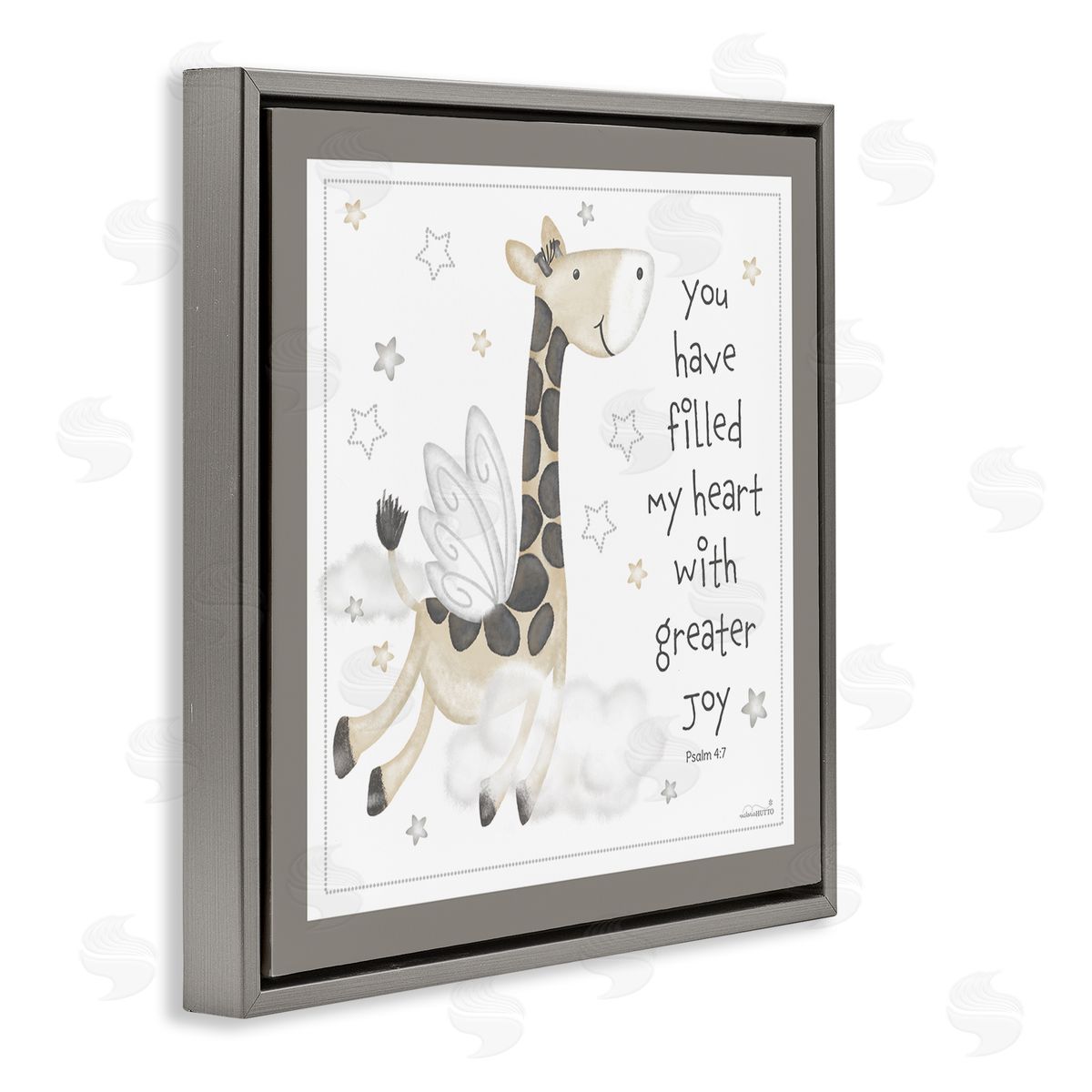 Victoria Hutto Psalm Verse Giraffe Gray Floating Frame Canvas Wall Art Print