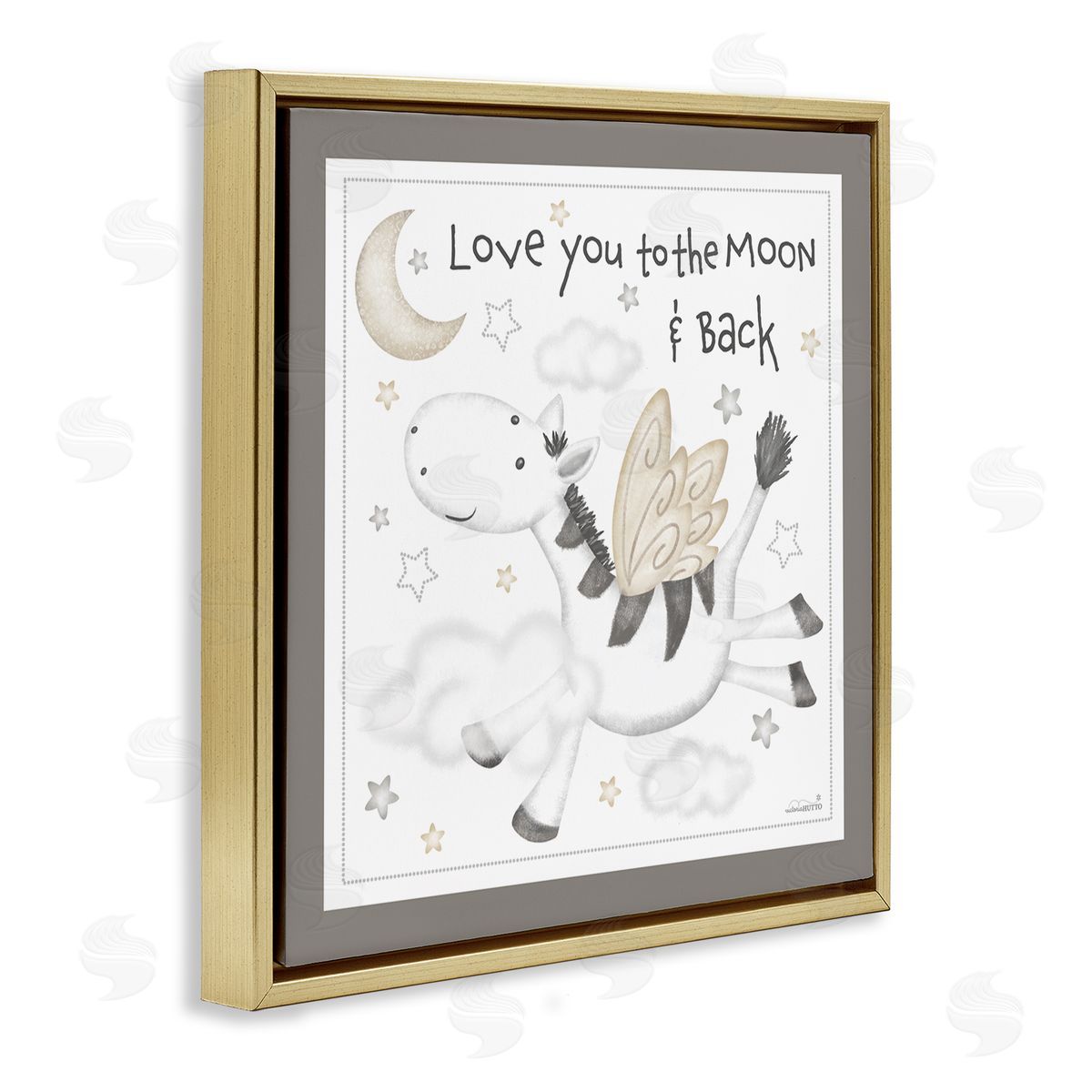 Victoria Hutto Moon & Back Zebra Gold Floating Frame Canvas Wall Art Print