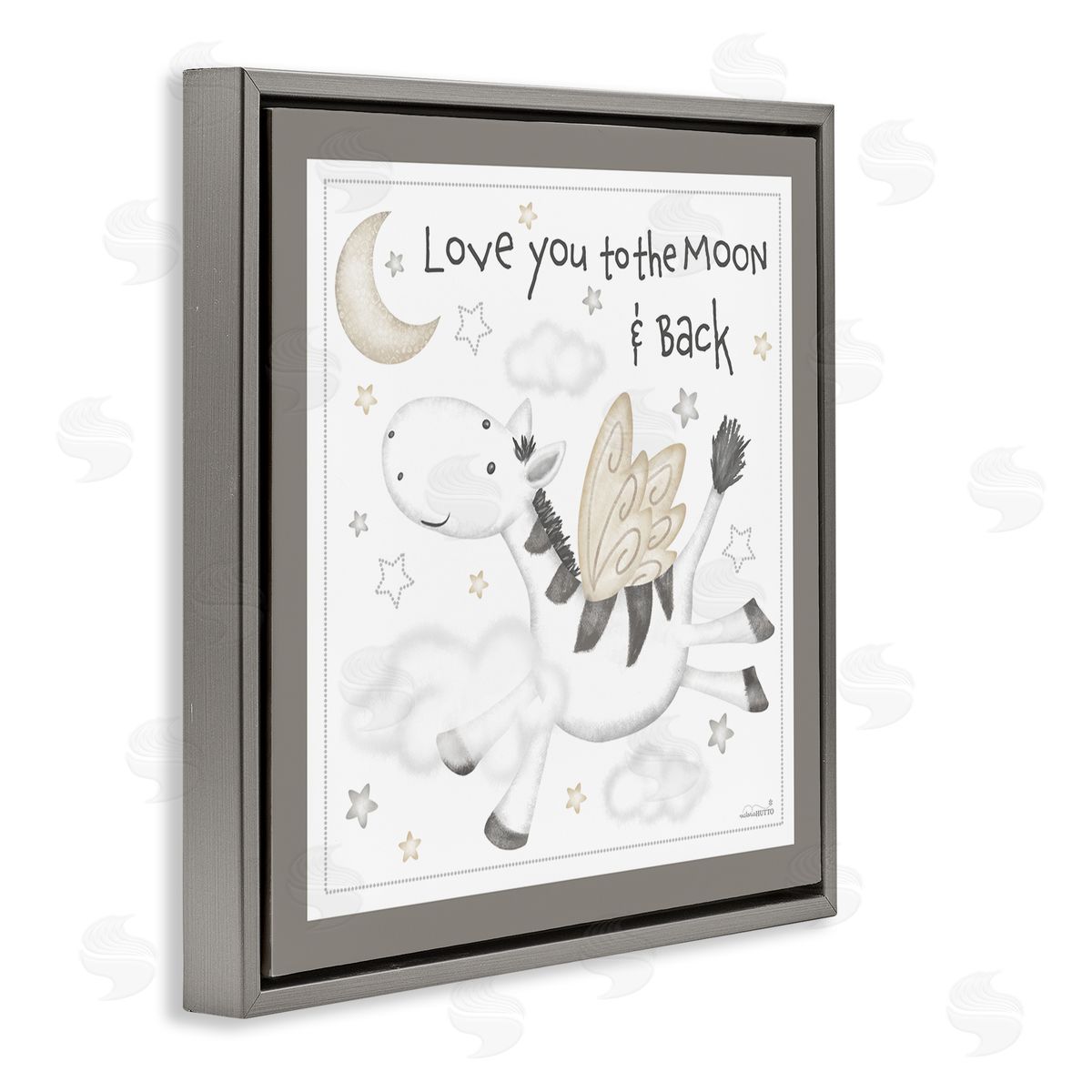 Victoria Hutto Moon & Back Zebra Gray Floating Frame Canvas Wall Art Print