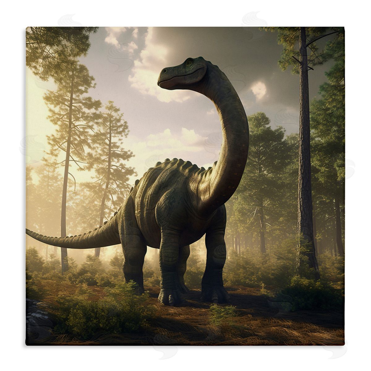 Wumples Detailed Dinosaur Landscape Stretched Canvas Wall Art Print