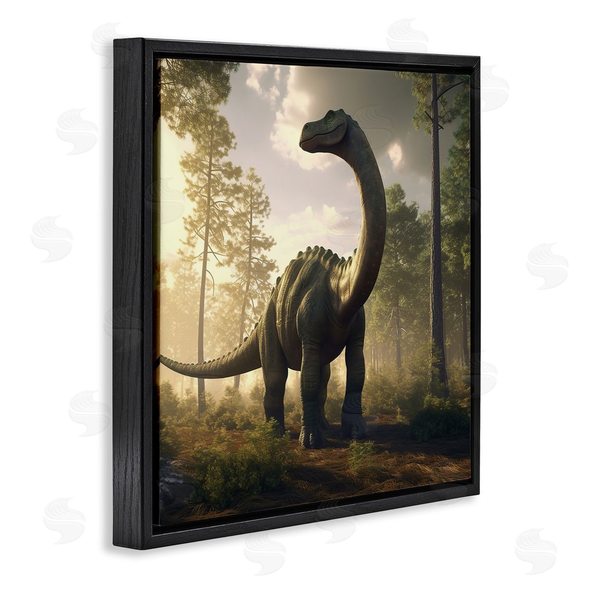 Wumples Detailed Dinosaur Landscape Black Floating Frame Canvas Wall Art Print
