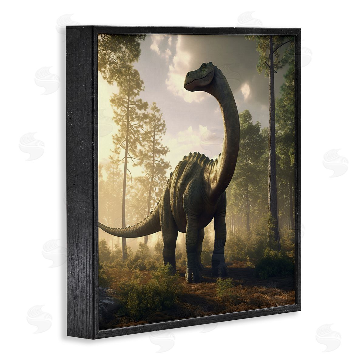 Wumples Detailed Dinosaur Landscape Black Framed Glicee Wall Art Print