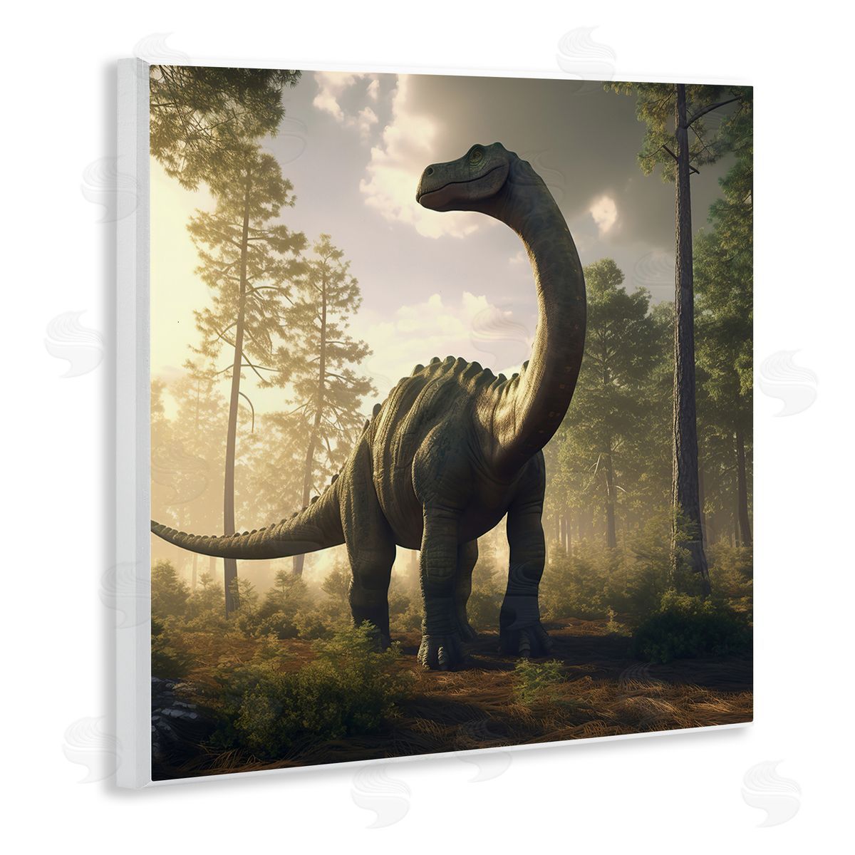 Wumples Detailed Dinosaur Landscape Wooden Wall Plaque Art Print