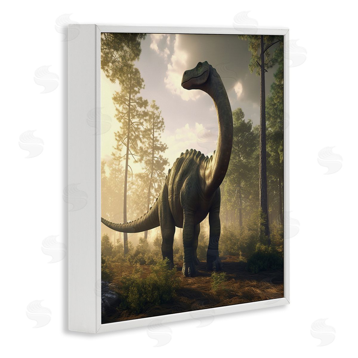 Wumples Detailed Dinosaur Landscape White Framed Glicee Wall Art Print
