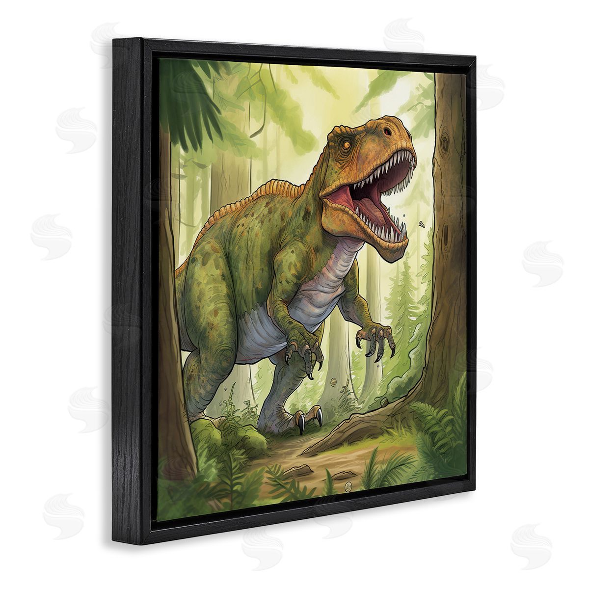 Wumples Roaring Dinosaur Scenery Black Floating Frame Canvas Wall Art Print
