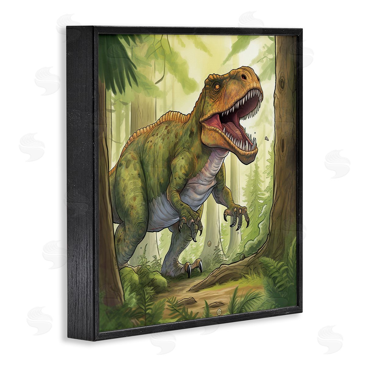 Wumples Roaring Dinosaur Scenery Black Framed Glicee Wall Art Print