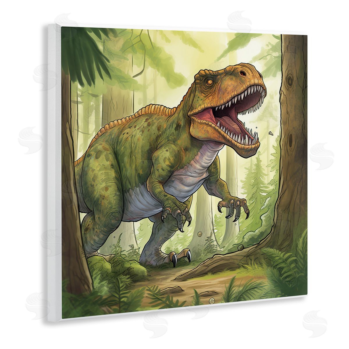 Wumples Roaring Dinosaur Scenery Wooden Wall Plaque Art Print