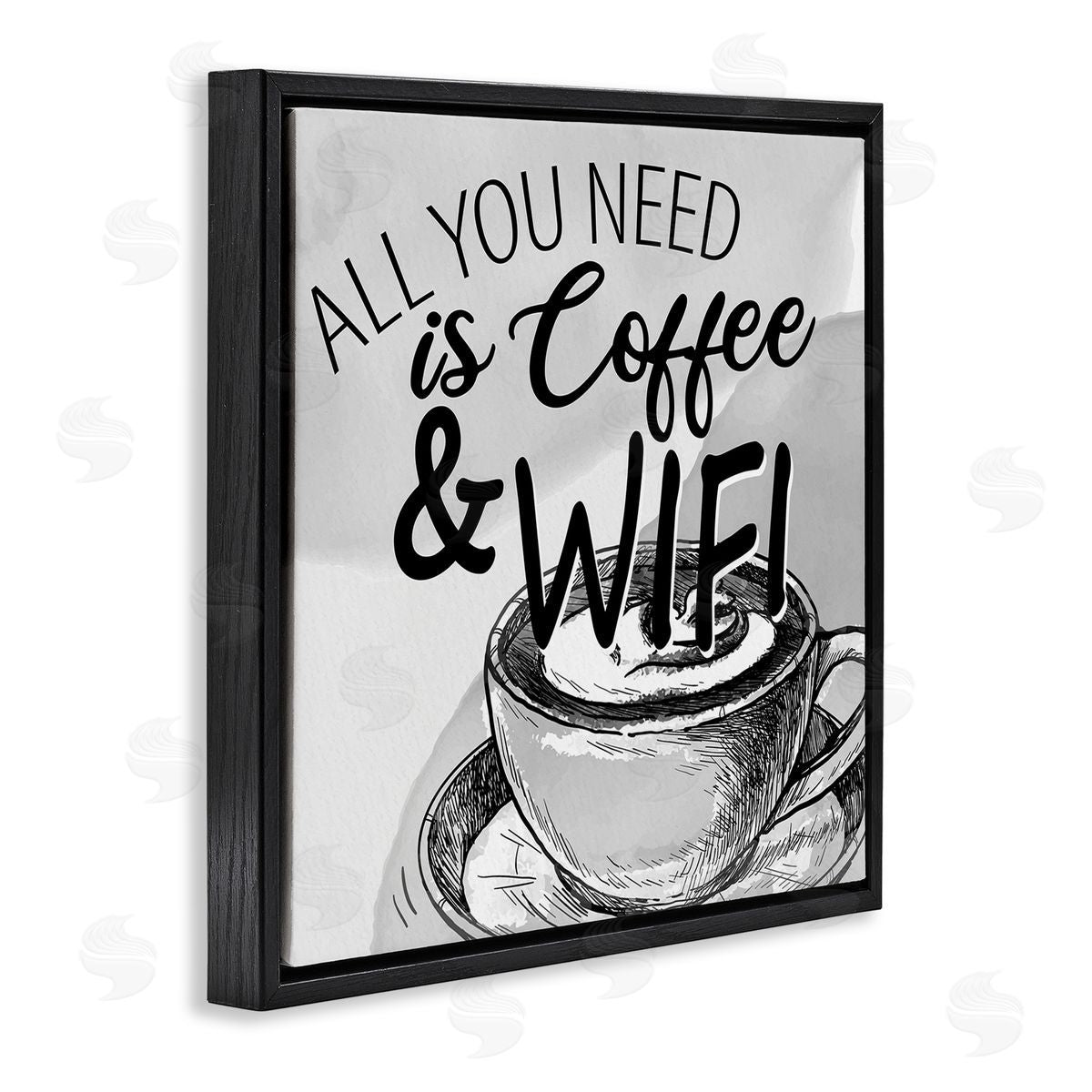 Kim Allen Vintage Coffee & Wifi Black Floating Frame Canvas Wall Art Print