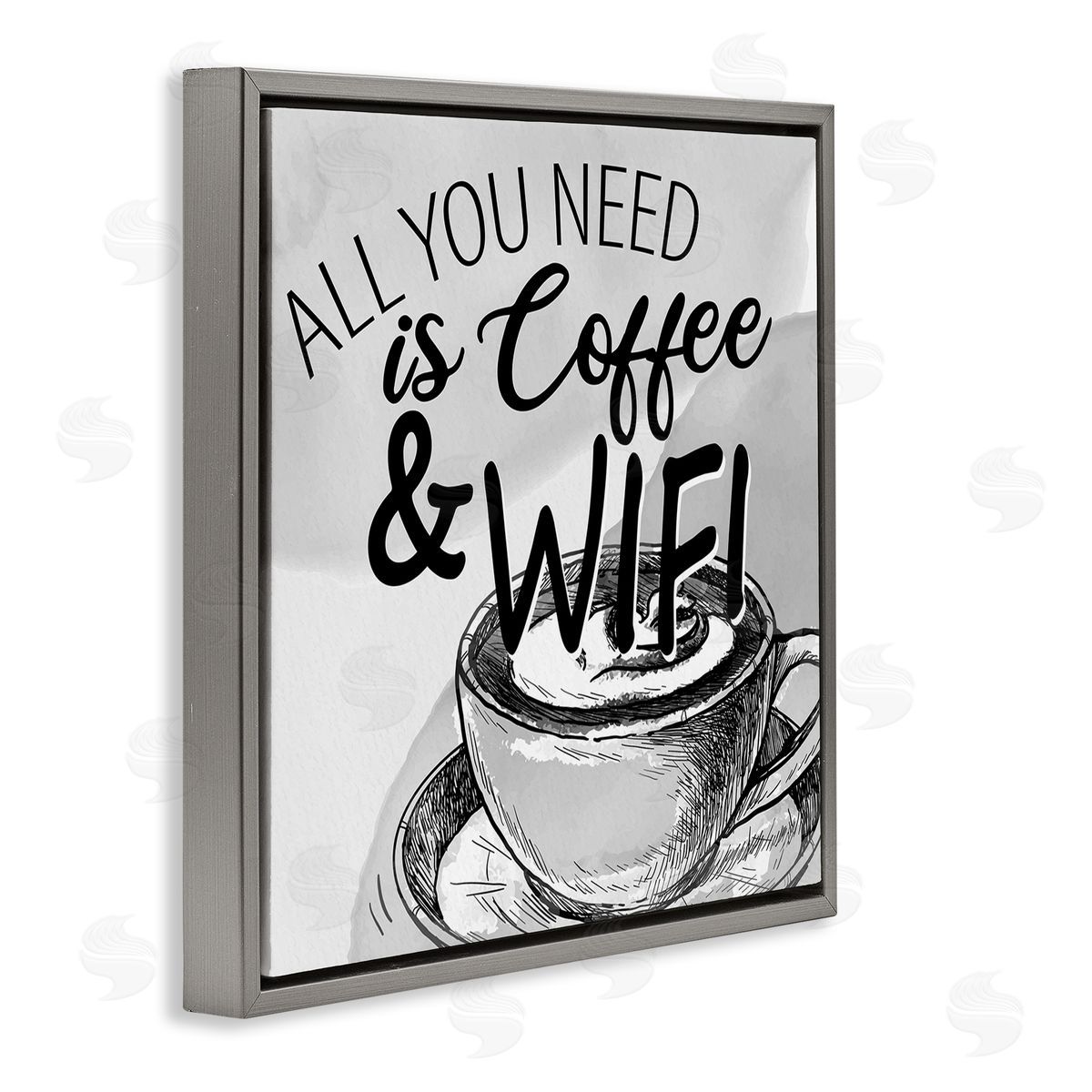 Kim Allen Vintage Coffee & Wifi Gray Floating Frame Canvas Wall Art Print