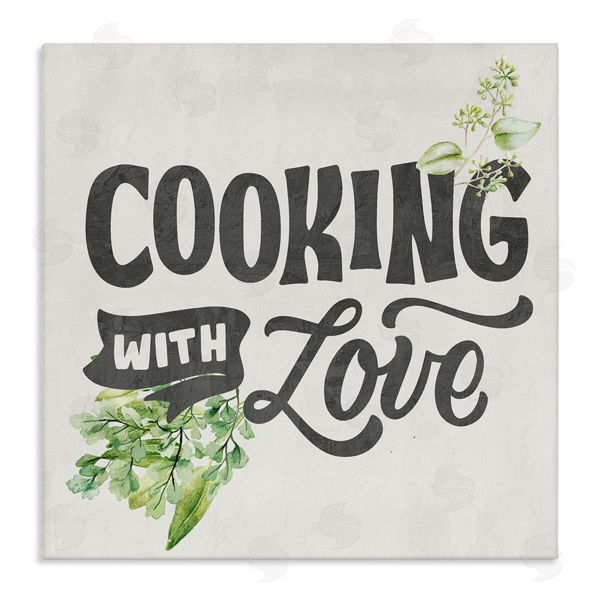 Kim Allen Cooking With Love Phrase Stretched Canvas Wall Art Print